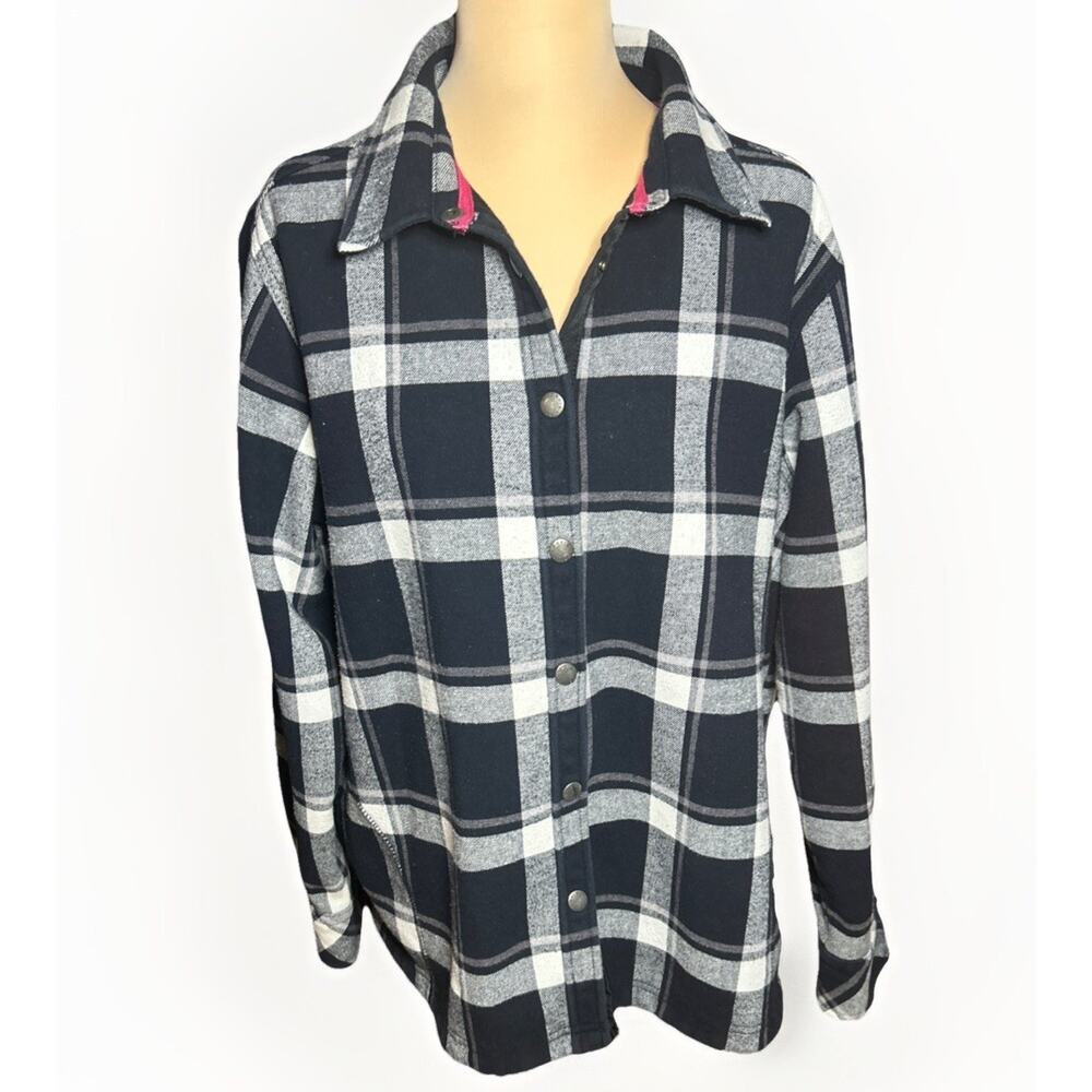 Orvis women's black white plaid fleece-lined flannel shirt jacket XXL Outdoors